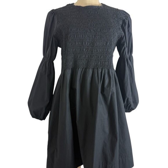 GANNI Black Cotton Poplin Mini Smock Dress IT36 - Picture 4 of 7